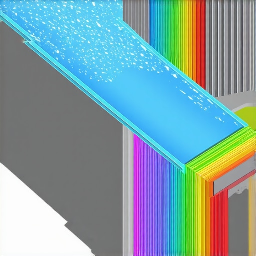 Gutter system with CFD analysis showing optimized water flow patterns