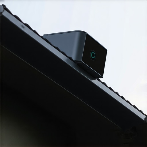 Illustration of a modern gutter system equipped with sensors and data analytics interface