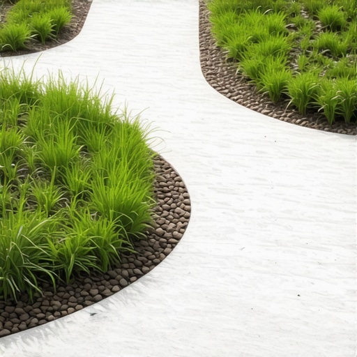 Eco-friendly landscape with rain gardens and permeable pavements for water management.