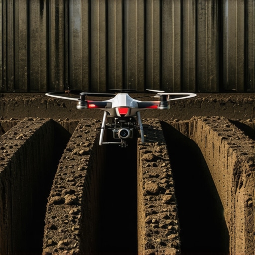 Drone inspecting underground drainage with high-resolution camera.