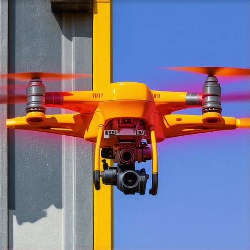 Drone flying over gutter system with infrared camera showing heat signatures for diagnostics