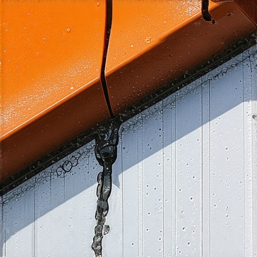 Close-up of gutter surface with nanocoating demonstrating water resistance and durability