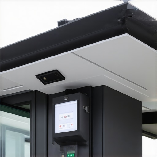 Futuristic Smart Gutter System with IoT Sensors High-tech gutter system with embedded sensors and automation in a modern home