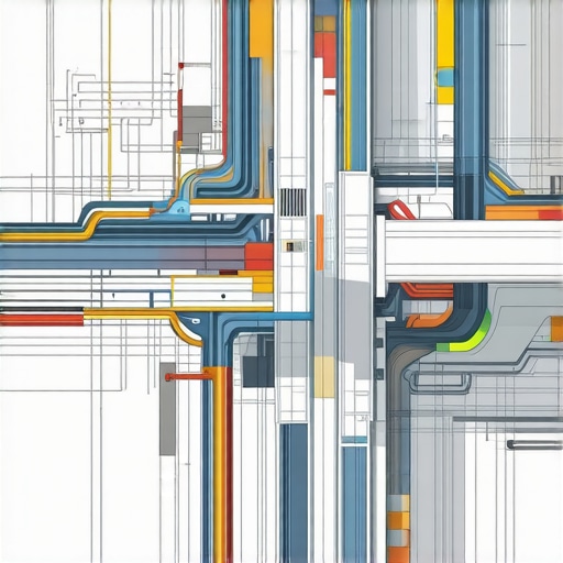 High-tech gutter system with sensors and eco-friendly components, engineering blueprint style.