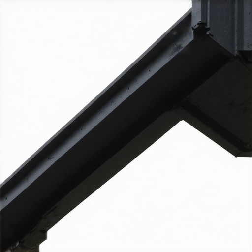 Advanced gutter system with reinforced brackets and stormy weather background.