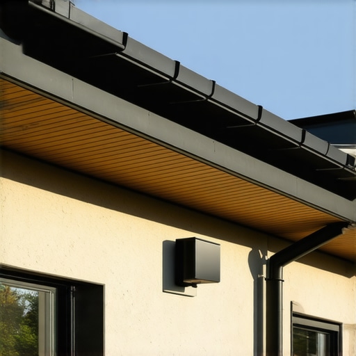 Futuristic gutter with integrated sensors monitoring water flow and alerts