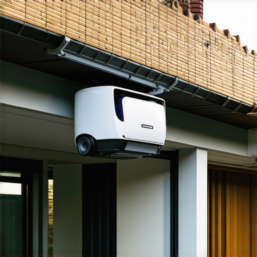 Smart Gutter System with IoT Technology High-tech gutter system with sensors and robotic cleaning devices in a home environment.