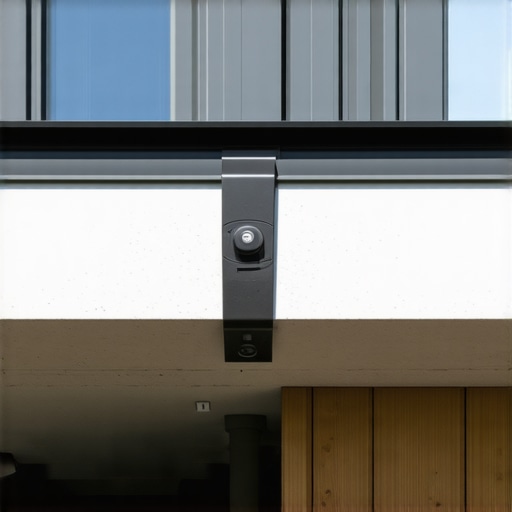 Close-up of a gutter with integrated sensors and adaptive technology in a residential environment