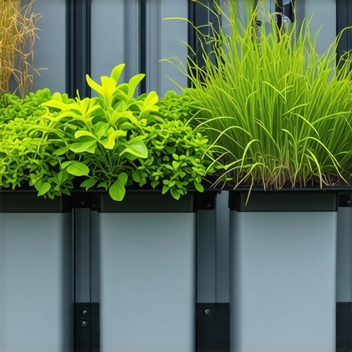 Smart Gutter Technology in Urban Environment Close-up of a modern smart gutter with sensors and biofiltration features in an urban setting