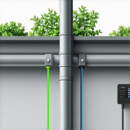 Gutter system equipped with sensors and digital interface for monitoring water flow and system health.