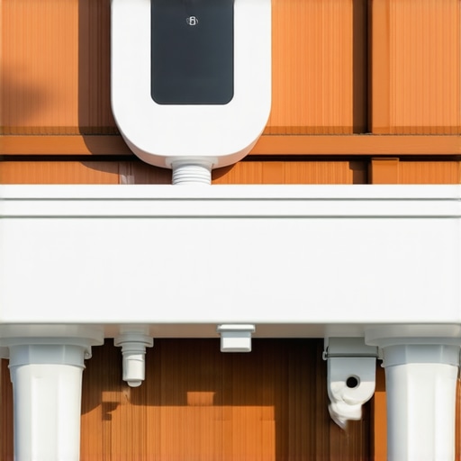 An advanced gutter system equipped with sensors connected to a smartphone, showcasing modern IoT drainage solutions.