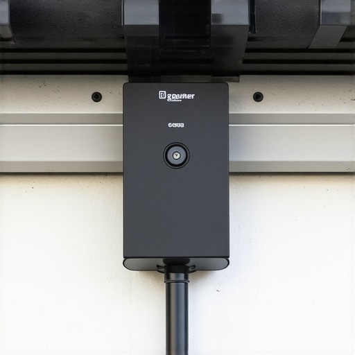 A modern gutter system integrated with sensors and smart technology to optimize water flow and maintenance