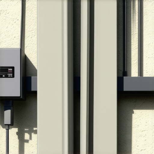 Smart IoT Gutter System Monitoring Diagram of a gutter system with embedded sensors linked to a mobile app, demonstrating predictive water management.